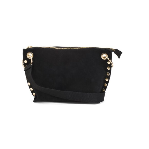MARLON Nero Made In Italy Suede Rowen Studs Crossbody